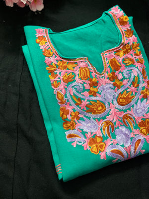 Noor Aari Woollen Pheran- Green