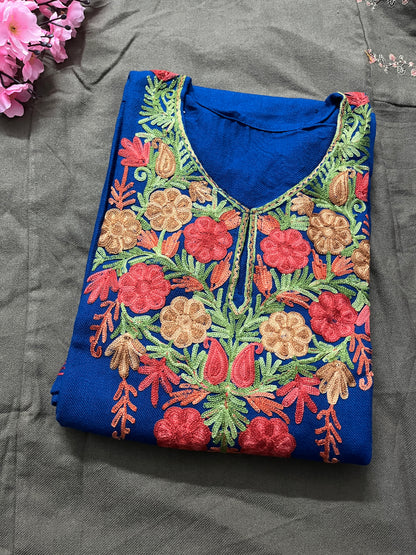 Noor Aari Woollen Pheran- Blue