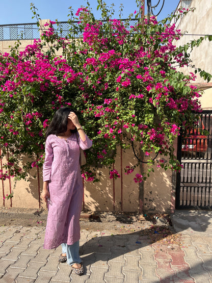 Riya Dobby Cotton long kurta- Purple