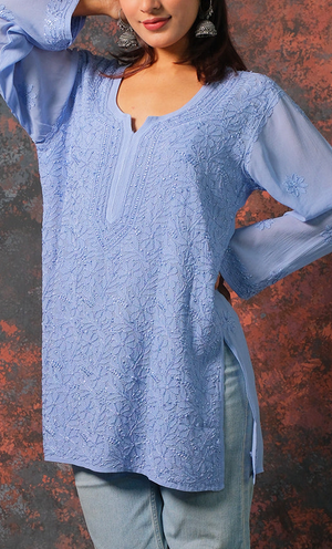 Uzma Viscose Georgette Short kurta- Blue