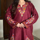 Laiba Kashmiri silk wool long kurta- Wine