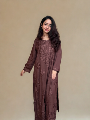 Aisha Premium Rayon kurta palazzo set- brown