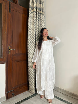 Husna Chanderi Silk kurta set- white