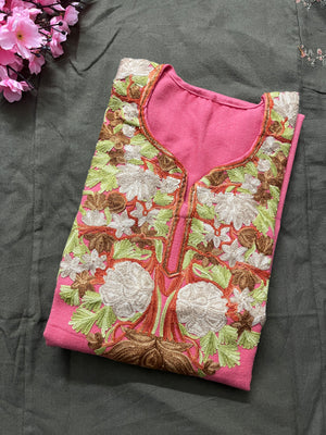 Noor Aari Woollen Pheran- Pink