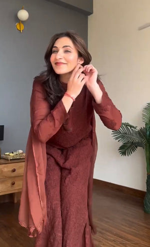 Saniya Viscose Kurta set with dupatta- Brown