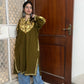 Kashmiri Aari Woollen Pheran- Olive Green