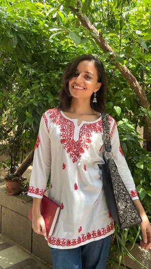 Dia cotton highlight kurti - Red