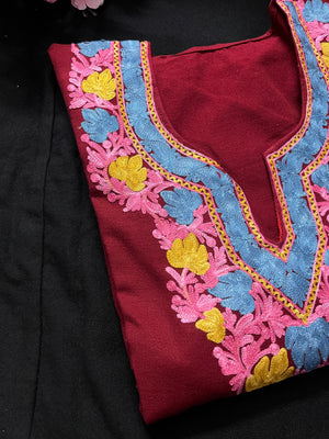 Noor Aari Woollen Pheran- Maroon