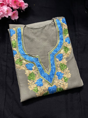 Noor Aari Woollen Pheran- Olive green