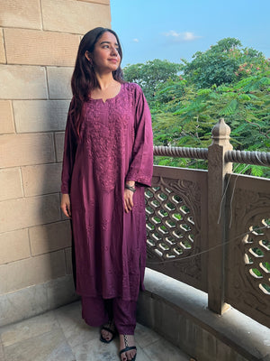 Aisha Rayon Chikankari Kurta set- Mauve