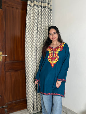 Jasmine Kashmiri Short woollen Pheran - Teal