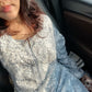 Mulmul Cotton Print Chikankari Kurta- Grey