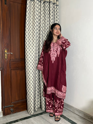 Hina woollen pheran stole set - Mauve