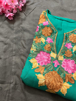 Noor Aari Woollen Pheran- Green