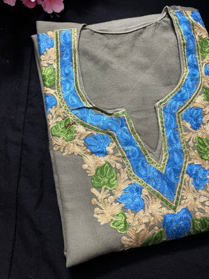 Noor Aari Woollen Pheran- Olive green