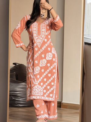 Payal Modal kurta palazzo set- peach/orange
