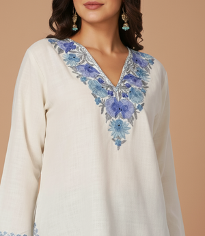 Falak Kashmiri Short Woollen kurti- White