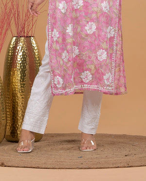 Chikankari Cotton Pants- White
