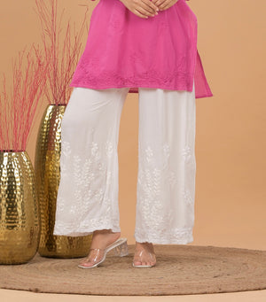 Chikankari Modal Palazzo- White