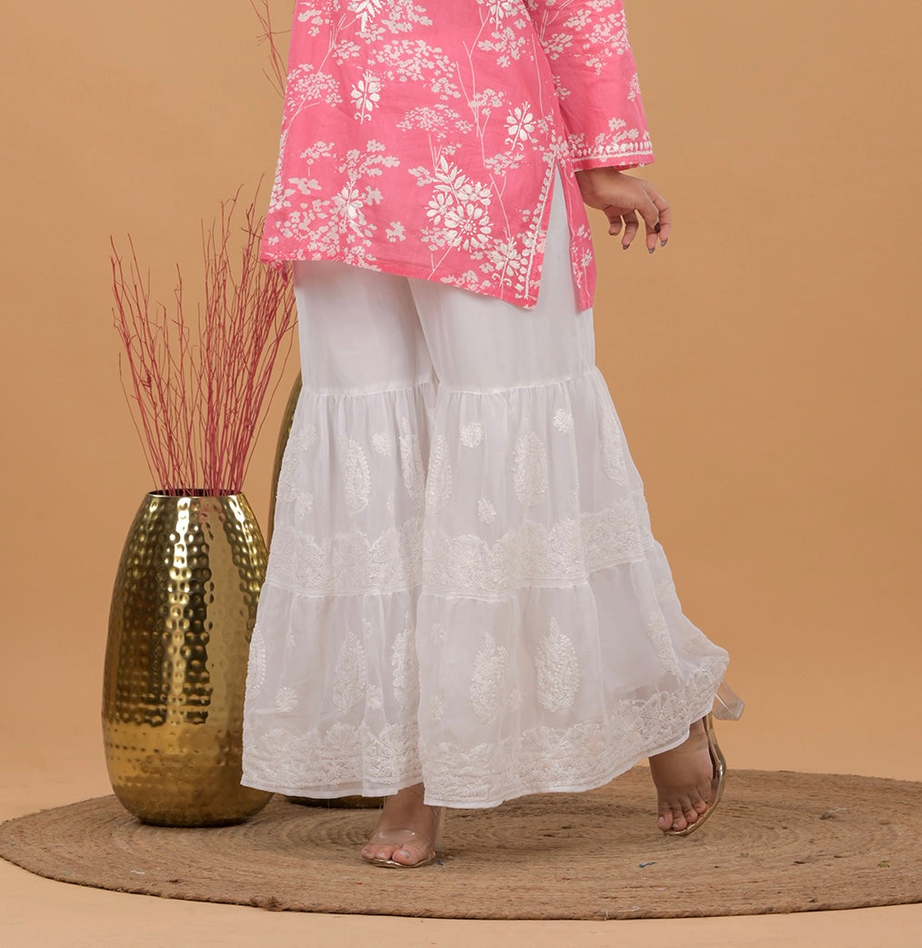 Chikankari Georgette Sharara- White