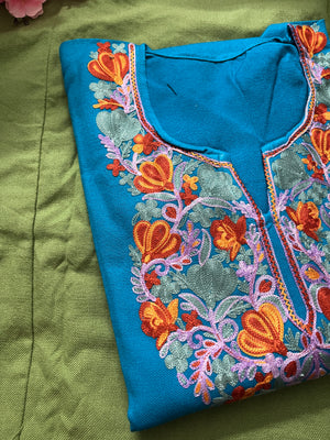 Noor Aari Woollen Pheran- Blue