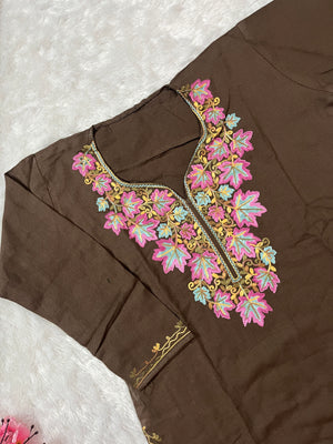 Ziya Kashmiri Short woollen kurti- Brown