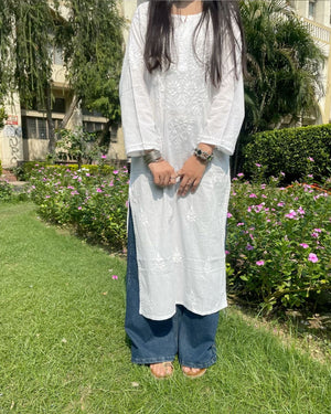 Naira white long Chikankari Rayon Kurta