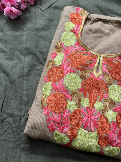 Noor Aari Woollen Pheran- Beige