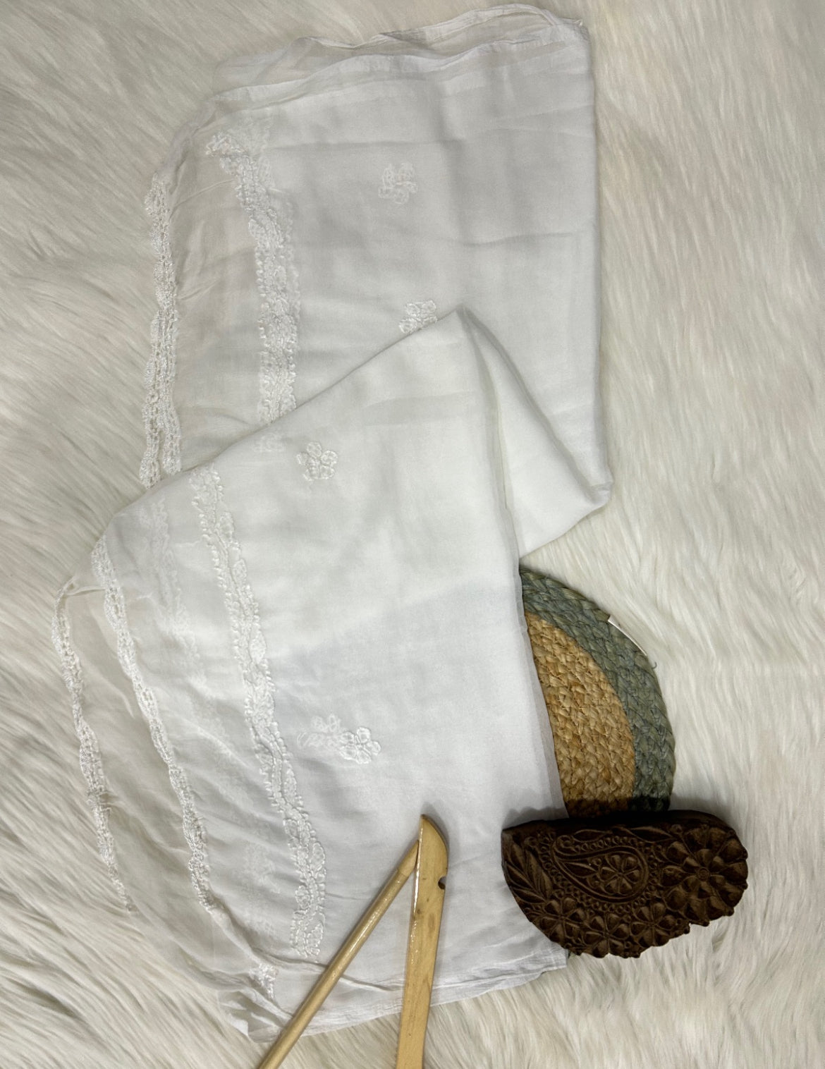 Chiffon embroidery white dupatta