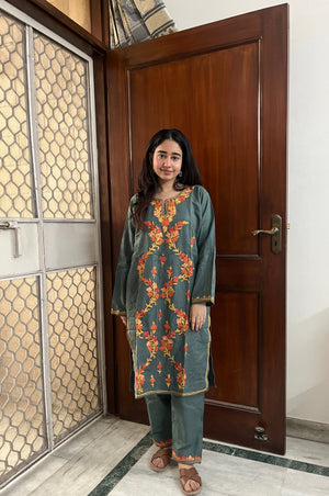 Kashmiri Woollen kurta set- Grey