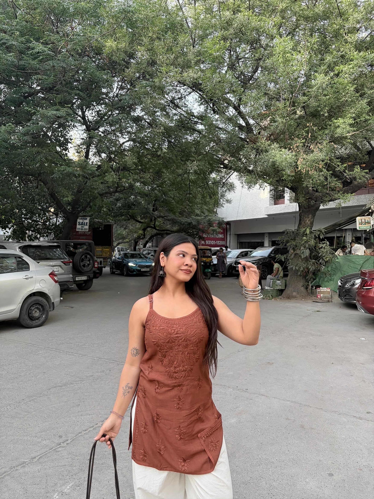 Laiba Strappy Short Rayon Kurta- Brown