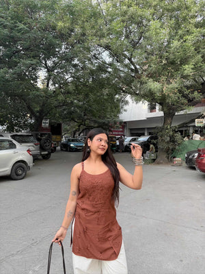 Laiba Strappy Short Rayon Kurta- Brown