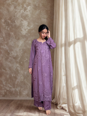 Aisha Premium Rayon kurta set with dupatta- Purple