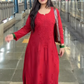 Aisha Rayon Chikankari kurta palazzo set- Red