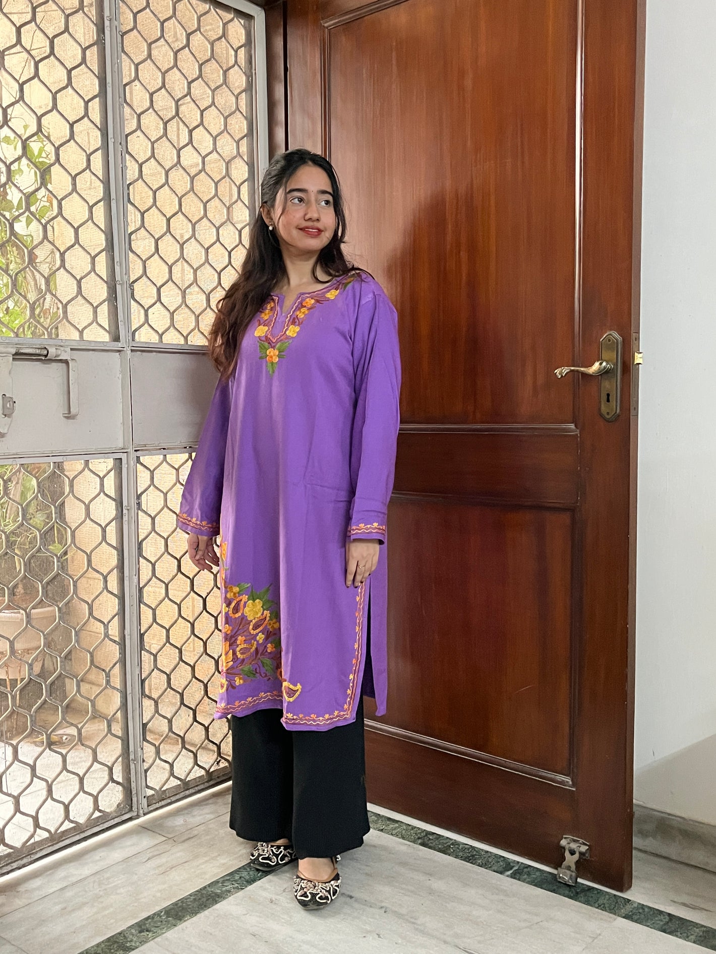 Kashmiri woollen long kurta- Purple