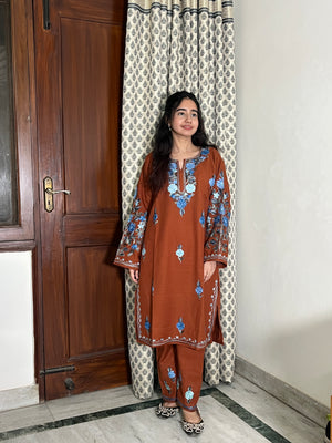 Tarini Kashmiri Woollen kurta set- Rust