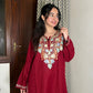Zoha Kashmiri wool long kurta- Maroon