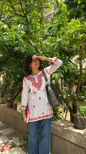 Dia cotton highlight kurti - Red