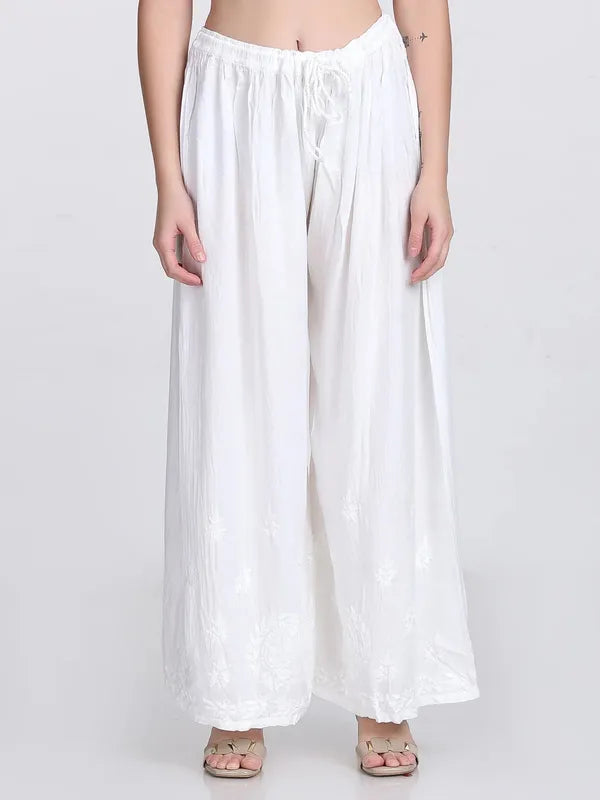 Chikankari Modal Palazzo- White