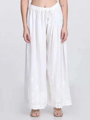Chikankari Modal Palazzo- White