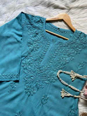 Hina Rayon short kurti- Teal