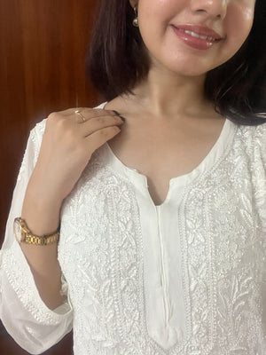 Viscose georgette kurta palazzo set- white