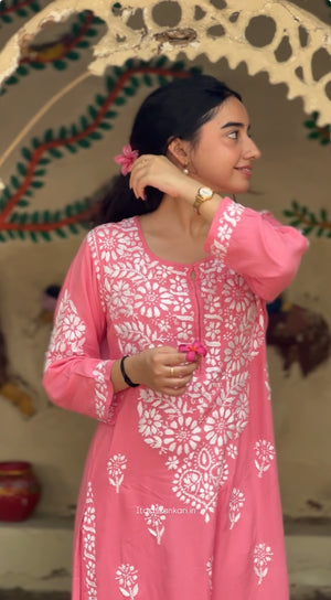 Saima Rayon Chikankari Kurta set- Pink
