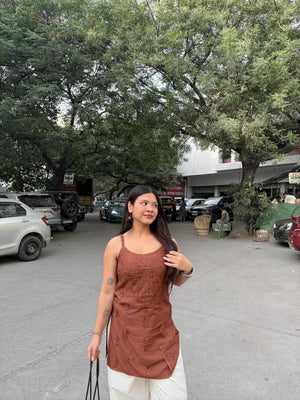 Laiba Strappy Short Rayon Kurta- Brown