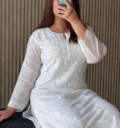 Riza modal kurta set- white