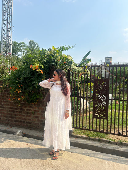 Gunjan georgette Chikankari Anarkali Kurta- White