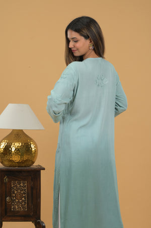 Rayon Ombre Chikankari Kurta- Green