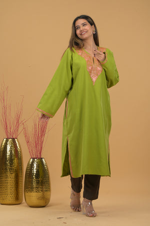 Kashmiri Woollen Tilla Pheran - Green