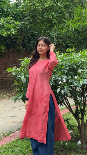 Ruhani Chanderi Silk Kurta- Red