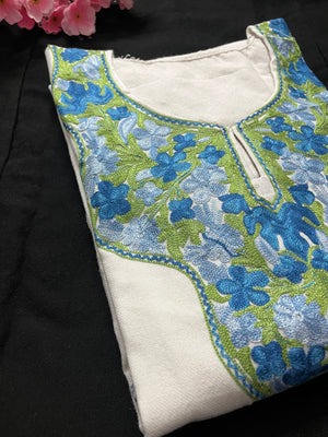 Noor Aari Woollen Pheran- White